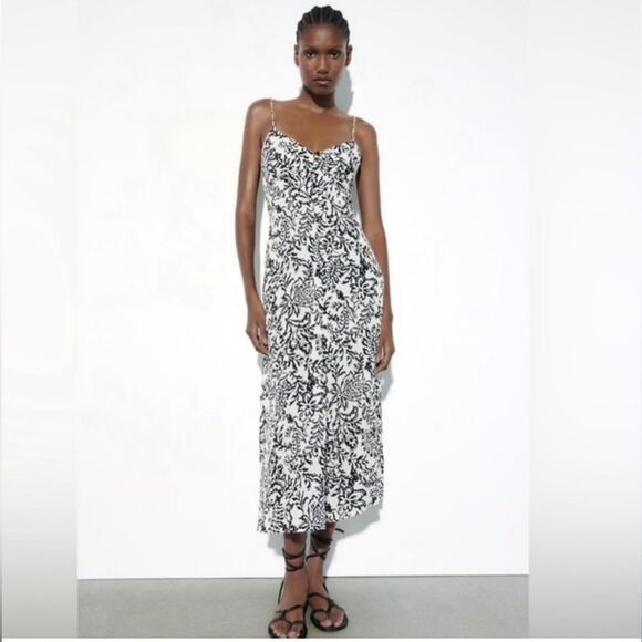 Zara Black and White Floral Print Sundress - Picture 1 of 7